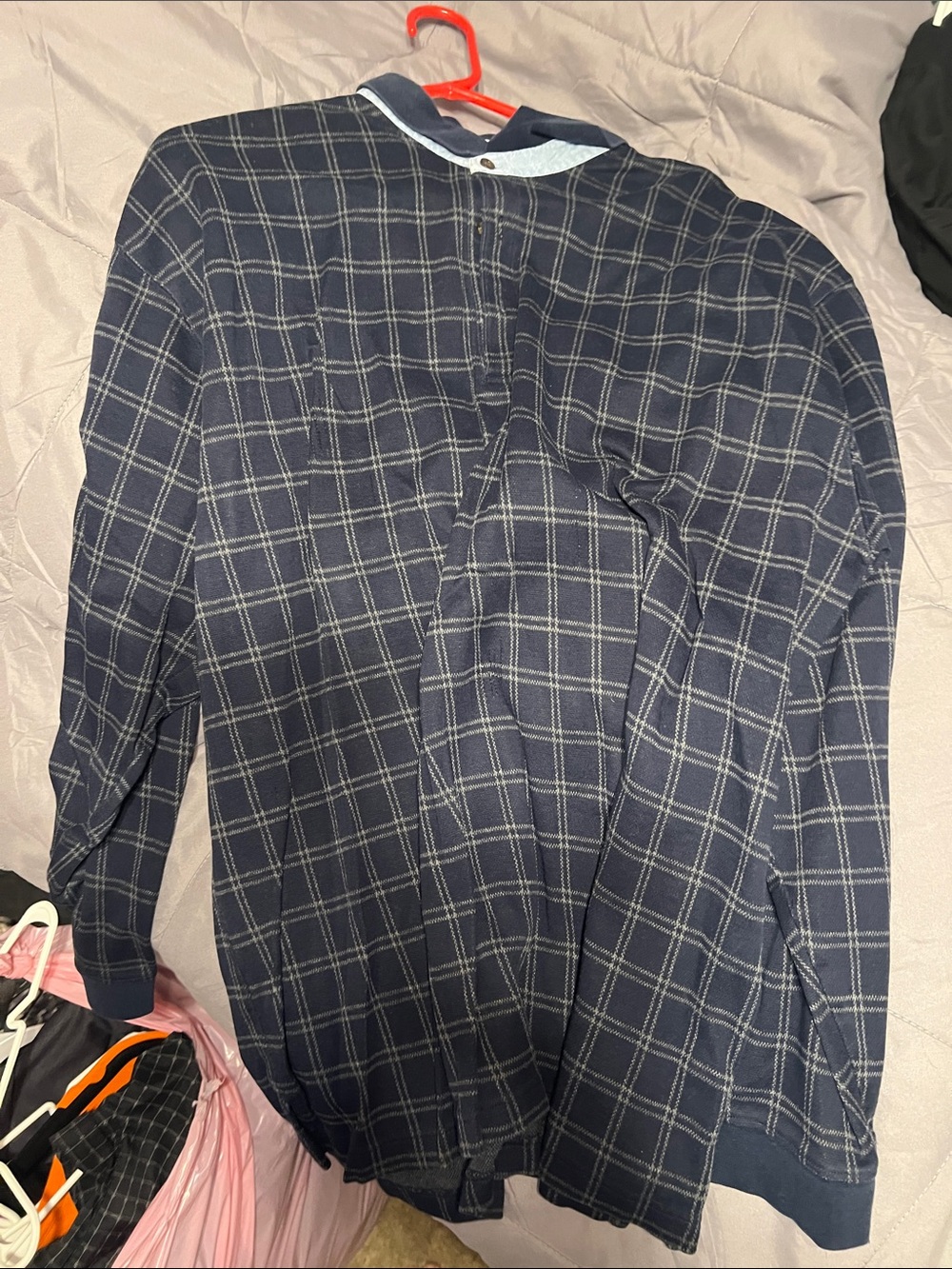 L.L. Bean Navy Windowpane Long-Sleeve Shirt